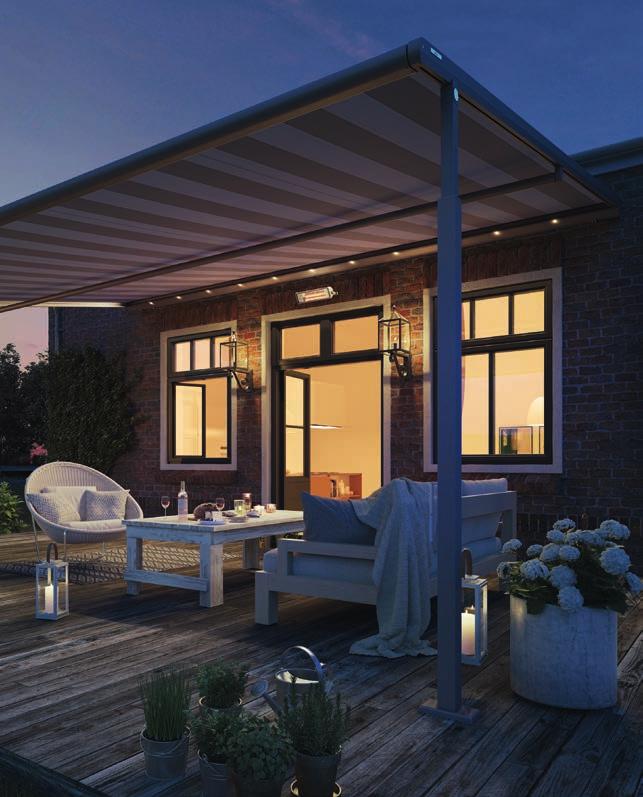 Licht en warmte door LED-licht en warmtestraler Uw opties voor meer comfort: geniet van avonden op het terras onder warmwitte en