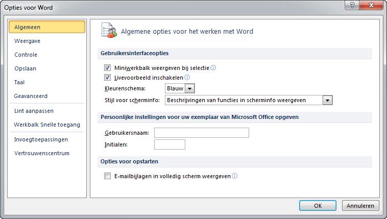 4. INSTELLINGEN WORD Bij het samenstellen van het materiaal is uitgegaan van de standaardinstallatie van WORD.