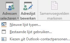 een bestaande lijst hebt kies je voor Bestaande lijst gebruiken Met Adressenlijst bewerken maak je eventueel een selectie.
