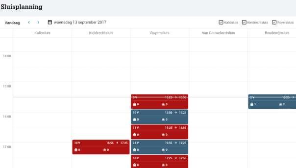 Standaard worden alle planningen van vandaag getoond. Door het gebruik van de datumfilter, ziet u enkel de sluisplanning op de ingegeven datum.