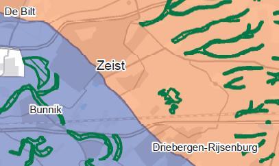 toch in een bosrijke omgeving. Het plangebied en ook de Utrechtseweg worden omringd door bomenrijen. Het Rivierengebied kent een grotere openheid.