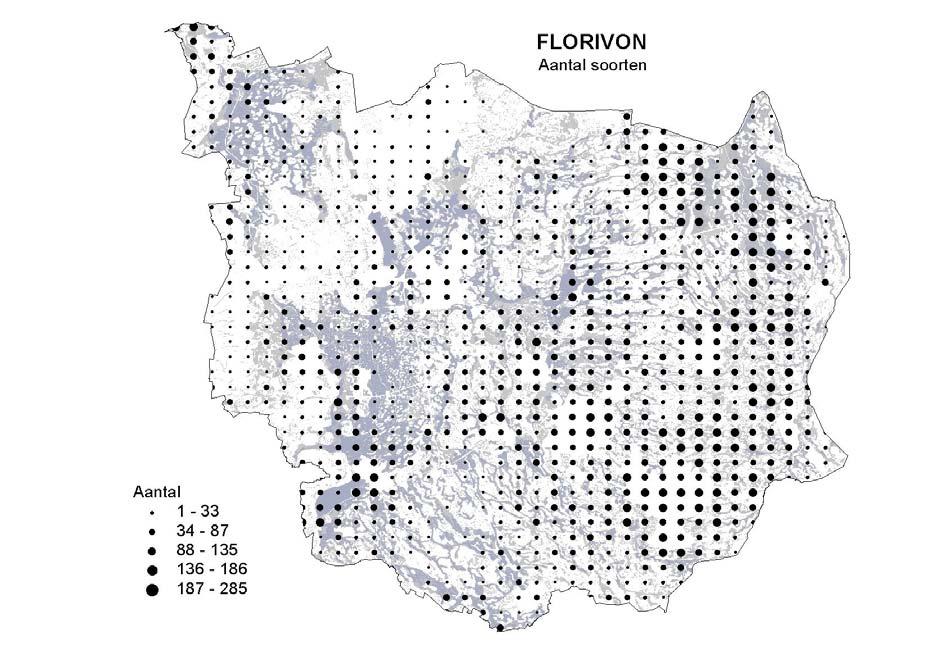 2.11 Historische soortverspreidinggegevens (FLORIVON) Een andere bron van historische gegevens vormt het FLORIVON bestand dat gegevens bevat over het voorkomen van plantensoorten per kwartierhok 1