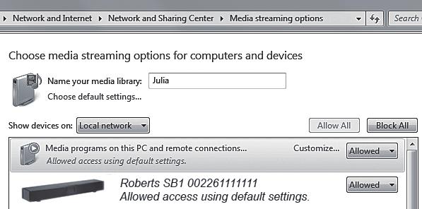 UPnP-toegang instellen op een Windows PC - vervolgd 4. Druk op Menu Up of Down tot Shared media' is geselecteerd en druk daarna op Select. De radio scant naar alle beschikbare UPnP-servers.