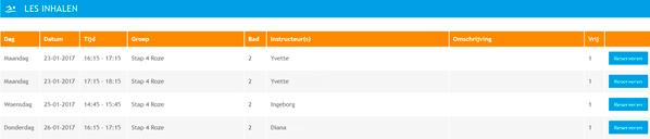 Inhalen / reserveren zwemles We adviseren om na het afmelden van de les direct een nieuwe les te reserveren via Lessen --> Les inhalen. Inhalen/reserveren kan tot één uur voor de zwemles.