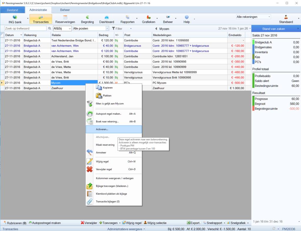 Materiaal activeren en afschrijven Geef de aanschaf van materiaal (in dit voorbeeld PC s) een post met BTW% en