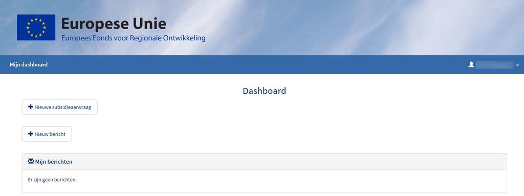 2. Indienen subsidieaanvraag U heeft een EFRO-account aangemaakt en logt voor de eerste maal in op het Webportaal. U ziet dan onderstaand scherm.