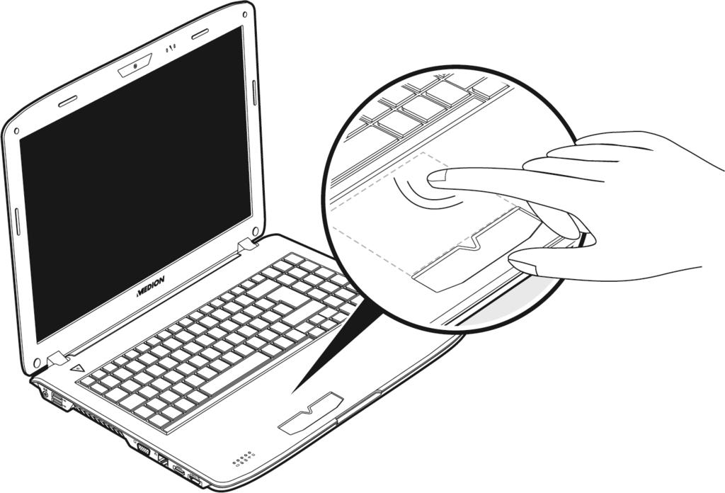 Muisveld (Touchpad) De muispijl volgt de richting die op het touchpad wordt aangegeven door uw vinger of duim in die richting te bewegen. Componenten Veiligheid Bediening Opgelet!