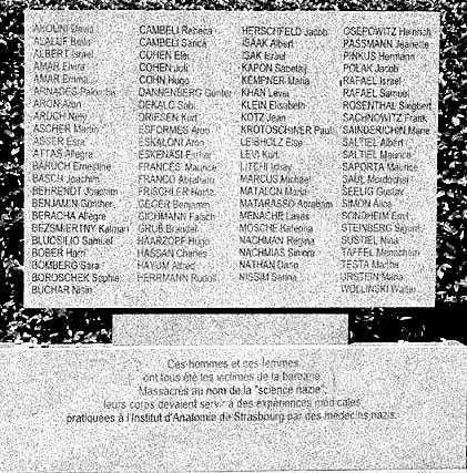 Na de oorlog (mei 1945) Het monument voor de 86 in Auschwitz geselecteerde joodse vrouwen en mannen die in het concentratiekamp Natzweiler-Struthof (Elzas) werden gedood (Straatsburg, 2011).
