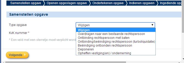 Bij het klikken op Volgende wordt gecontroleerd: 1. of het KvK-nummer correct opgevoerd is; 2.