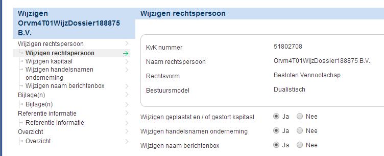 4.2 Opbouw menu voor wijzigingen, toevoegen en/of verwijderen van een wijziging Aan de linkerzijde vindt u een menu dat dynamisch wordt opgebouwd op basis van de wijzigingen die u kiest U kunt de