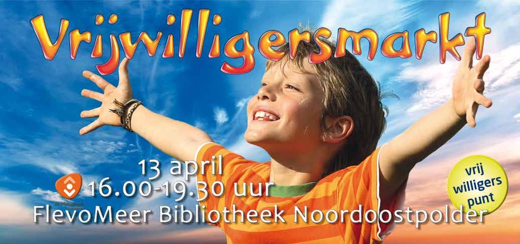 Werk aan je gezondheid en bezoek de Vrijwilligersmarkt! Op vrijdag 13 april organiseert het Vrijwilligerspunt de Vrijwilligersmarkt in de FlevoMeer Bibliotheek in Emmeloord. Tussen 16.00 en 19.