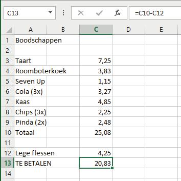Basis Excel 2016 1.3 Tekst invoeren Je maakt je eerste werkblad. Het is een boodschappenlijstje.