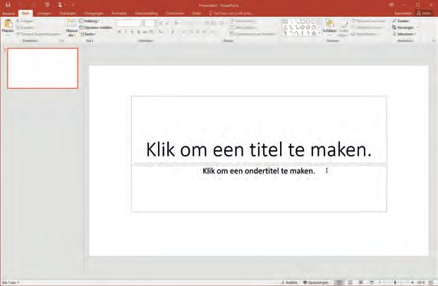 Presenteren met Powerpoint 1 werkbalk Snelle toegang tab Bestand lint bewerkingsvenster voorbeeldvenster Startvenster In de gekleurde balk links kun je met klikken direct een recent gebruikt document