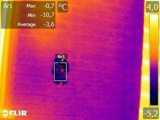 moment dat de gereflecteerde temperatuur aan deze zijde bepaald werd, was de zon al opgekomen en was het wisselend bewolkt. Er werd een gemiddelde gereflecteerde omgevingstemperatuur van -3.