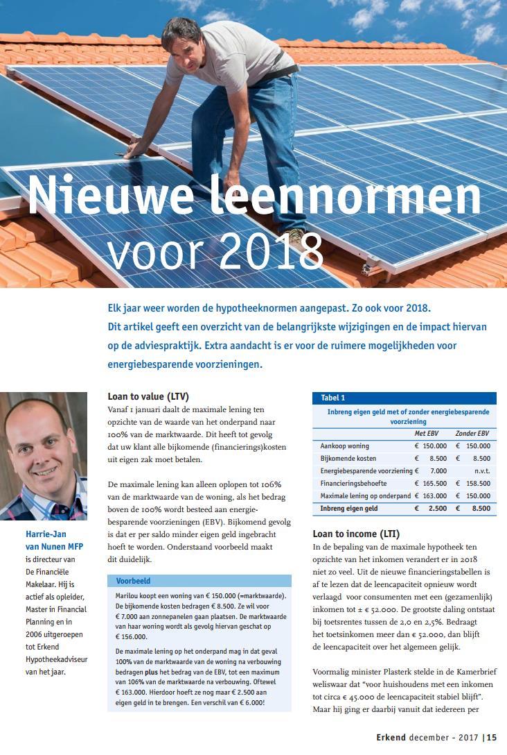 mogen worden meegefinancierd tot 106% MW O.a. Isolatie, HR++ glazen, zonnepanelen Art.