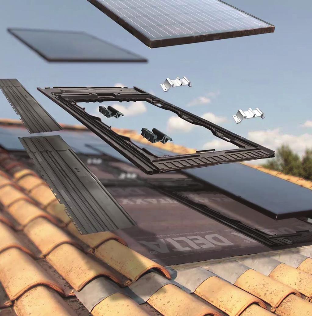 Het IRFTS EASY ROOF systeem is gebaseerd op kunststof elementen waarop de meest voorkomende PV panelen kunnen worden verwerkt. De kunststof elementen worden gemonteerd op panlatten.