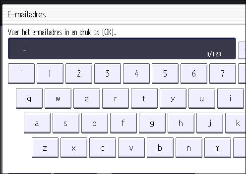 Basisprocedure voor het verzenden van scanbestanden via e-mail 7. Voer het e-mailadres in. 8. Druk op [OK]. 9. Selecteer [E-mail / Internetfax-bestemming] of [Alleen Internet faxbestemming].