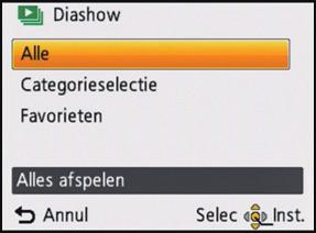 Afspelen/Bewerken [Diashow] U kunt de beelden afspelen die u gemaakt heeft in synchronisatie met muziek en u kunt dit doen in opeenvolging terwijl u een vastgestelde pauze laat tussen elk van de