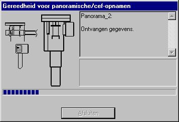 Sirona Dental Systems GmbH 3 Bediening 3.6 Opnamen maken Na enkele meldingen verschijnt als afsluiting het volgende dialoogvenster, waarin het verloop van de gegevensoverdracht is weergegeven.