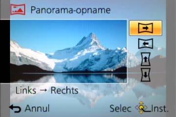 Toepassing (opname) De opnamerichting of beeldeffecten wijzigen Druk op Selecteer met de opnamerichting en druk op [MENU/SET] Selecteer met het beeldeffect en druk op [MENU/SET] Panoramafoto s