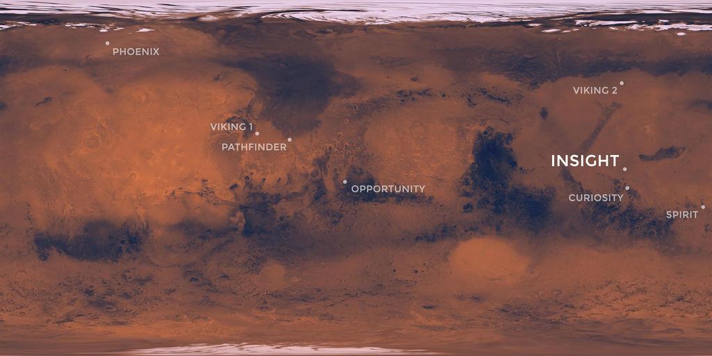 Mars Insight NASA Werd gelanceerd op 5 mei 2018 en zal op Mars landen op 26 november 2018.