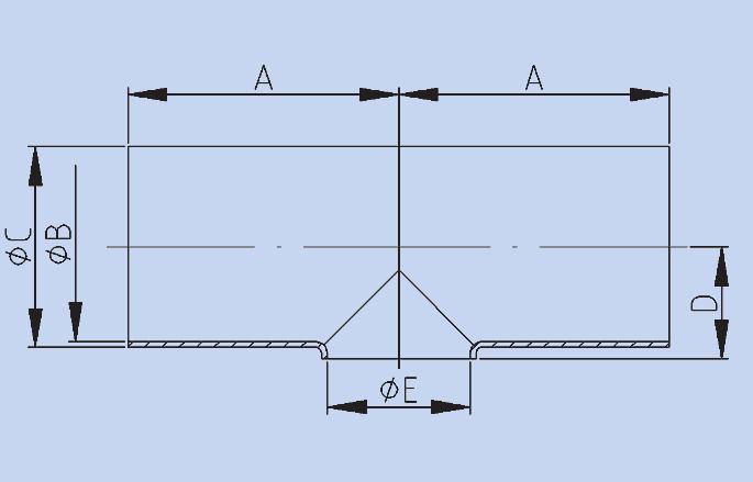 VERLOOP T-STUK KORT Inch A B C D E Kg 304L mat 316L mat 304L polished 316L polished 1,5" - 1" 60,0 35,1 38,1 20,0 22,9 0,140 11134720 11138720 12134720 12138720 2" - 1" 70,0 47,8 50,8 27,5 22,9 0,220