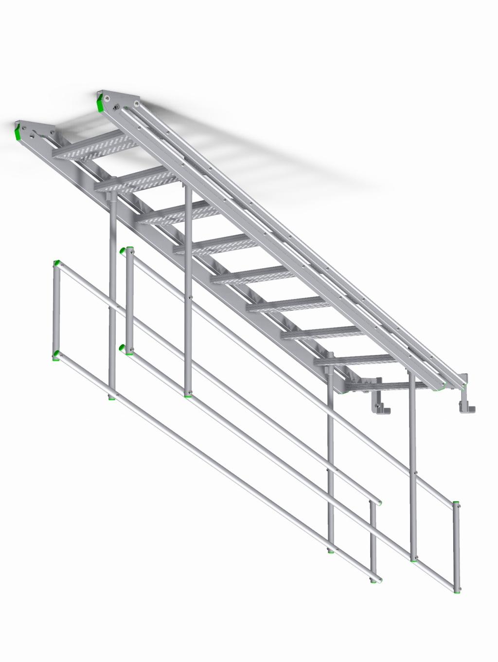 1. INLEIDING De DESSA RANGER TM trap is een standalone, voorgemonteerde aluminium trapunit in een platte verpakking, die automatisch aan verschillende hijshoogtes wordt aangepast.