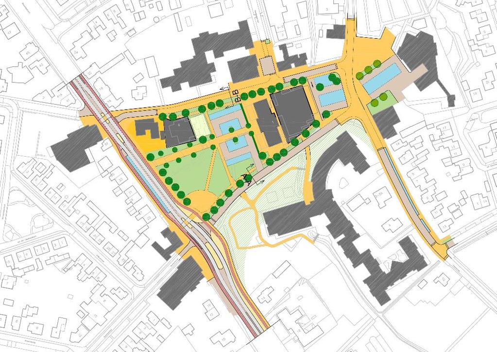 7.4 Parkeervlekken (nader uit te werken zoekgebieden) Hieronder een schetsontwerp van de infrastructuur op hoofdlijnen.