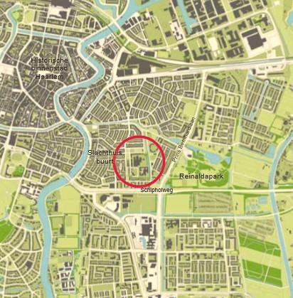 2. Opdrachtomschrijving 2.1. Locatie Slachthuisterrein Het plangebied Slachthuisterrein is gelegen in Haarlem-Oost, in de nabijheid van de Schipholweg en de Prins Bernhardlaan en het Reinaldapark.