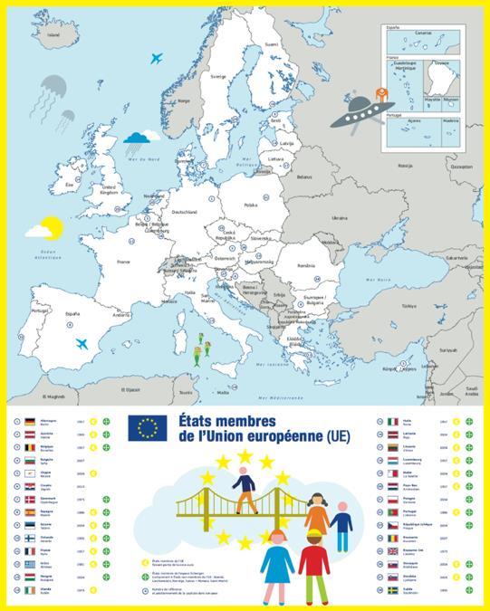Extra hulpmiddelen: 1 Elke brochure bevat een geografische en staatkundige kaart van de Europese Unie met daarop aangegeven: de 28 lidstaten (naam van het land in de officiële taal van het land +