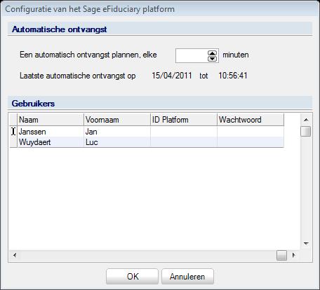 Deel 2 -Sage efiduciary platform! De minimumwaarde bedraagt 5 minuten. Een lege waarde of een waarde lager dan 5 minuten, zal steeds beschouwd worden als 5 minuten.