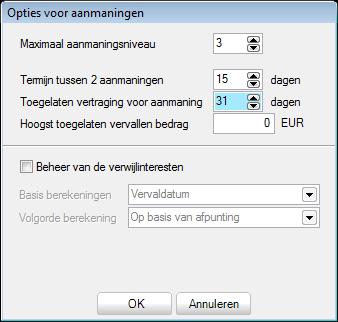 Opmaken van de aanmaningen Instellen van de aanmaningen De eerste stap bestaat uit het nauwgezet configureren van de aanmaningsopties.