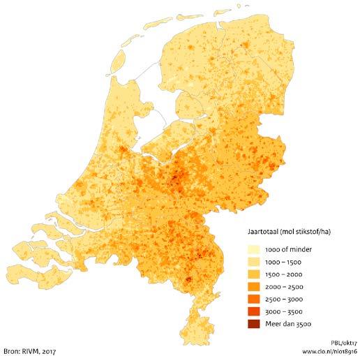 Figuur 10: Vermestende depositie 2015 Daardoor staat de realisatie van de instandhoudingdoelstellingen voor Natura2000-gebieden onder de Europese Habitatrichtlijn (Raad voor de Europese