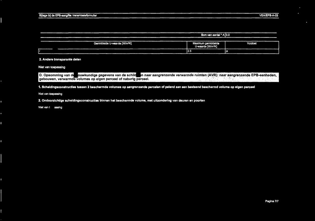 Opsomming van de bouwkundige gegevens van de schildelen naar aangrenzende verwarmde ruimten (AVR): naar aangrenzende EPB-eenheden, gebouwen, verwarmde volumes op