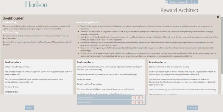 Gedetailleerde vergelijking door de opsplitsing van elke referentiefunctie in drie functieniveaus (lichter of zwaarder profiel). Leeftijdsafhankelijke en leeftijdsonafhankelijke salarisdata.