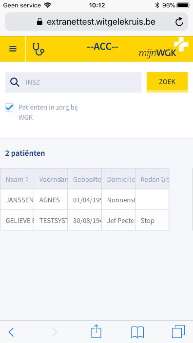 Daarna kom je in het patiëntendossier of de patiënten lijst