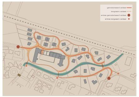 de oostzijde van het plangebied. De Rijdt zorgt ervoor dat de beide ontsluiting niet kortgesloten worden waardoor een doorgaande route door het park wordt verkomen.