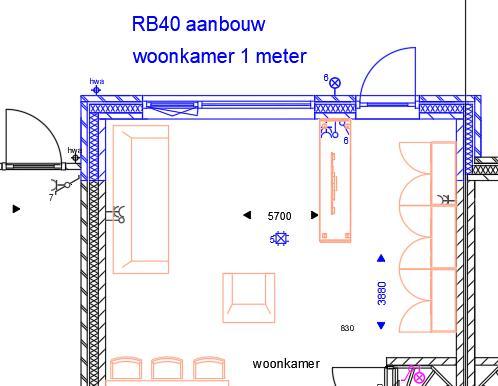 Aanbouw woningtype Koelbroek van ca. 1 meter diep over gehele breedte van de achtergevel van de woning (exclusief garage) conform optietekening. RB40 8.