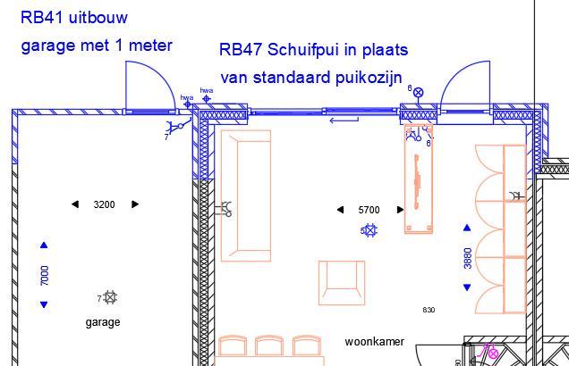 Het verlengen van de garage met ca. 1 meter. Let op, deze optie is enkel mogelijk in combinatie met optie RB40 Uitbouw woongedeelte met 1 meter. RB41 2.