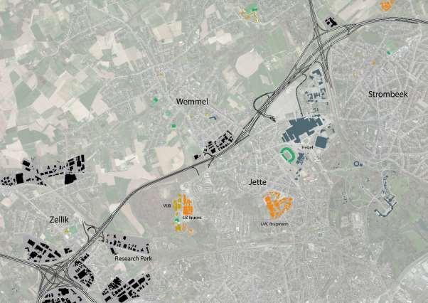 Bedrijvenzones en voorzieningen Figuur 33: Zone Wemmel bedrijvenzones en voorzieningen Het knooppunt Groot-Bijgaarden wordt voornamelijk omringd door bedrijventerreinen.