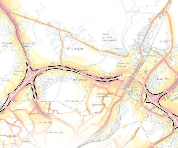 Geluidsoverlast Figuur 43: Zone Vilvoorde Geluidsoverlast (geopunt) De R0 en de knooppunten zijn de grootste geluidsproducenten (rood) in de omgeving.