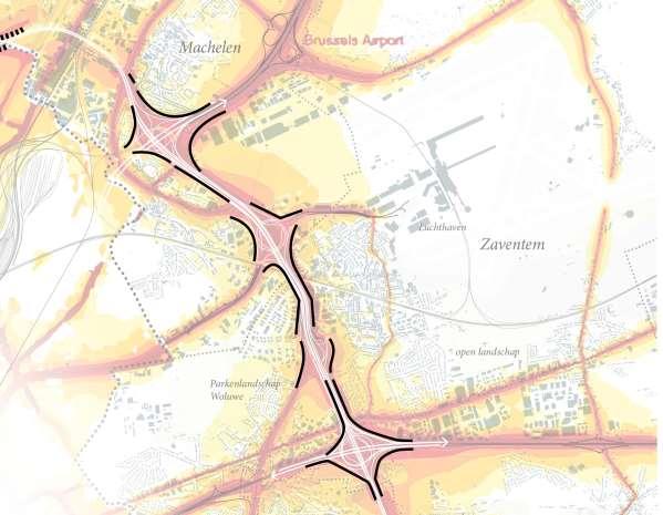 Geluidsoverlast Figuur 52: Zone Zaventem Geluidsoverlast (Geopunt) De R0 en de knooppunten zijn de grootste geluidsproducenten (rood) in de omgeving.