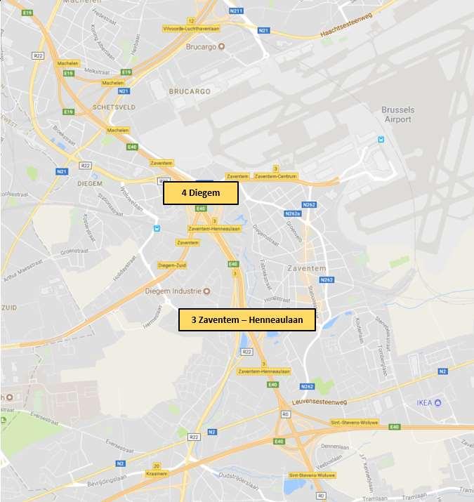 Zone Zaventem (A1/E19 A3/E40) Figuur 66: Situering zone Zaventem (bron: www.googlemaps.be) Deze zone strekt zich uit van de verkeerswisselaar met de A1/E19 tot de verkeerswisselaar met de A3/E40.