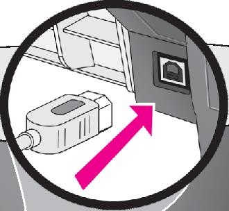 U bevestigt het ene uiteinde van de USB-kabel aan de achterzijde van de computer en het andere uiteinde aan de achterzijde van de HP Officejet.