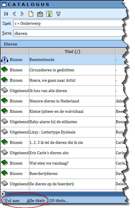 Klik op [Alle titels] of op [Vul aan] om meer titels te zien.