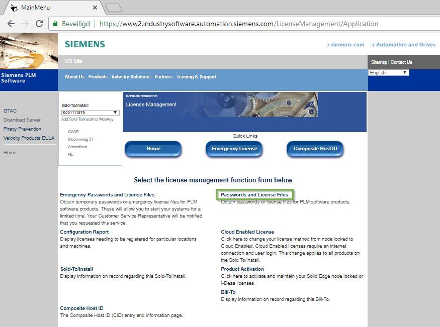 Haal de nieuwe licentie(s) op bij Siemens door in te loggen met jouw Webkey account: