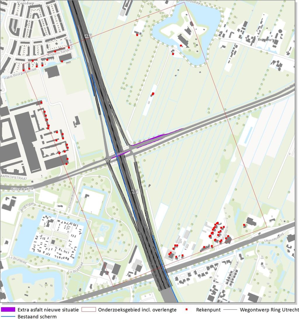 4.2 Biltse Rading, De Bilt 4.2.1 Situatiebeschrijving In het kader van het OTB/MER Ring Utrecht wordt de aansluiting Veemarkt aangepast en worden op de Biltse Rading extra opstelstroken gerealiseerd