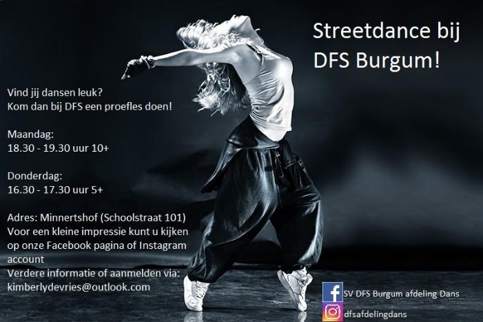 Streetdance Vind jij dansen leuk, maar hou je van stoerdere bewegingen dan is Streetdance iets voor jou! Streetdance is een dans vorm die in de jaren 90 is overgewaaid uit de straten van Amerika.