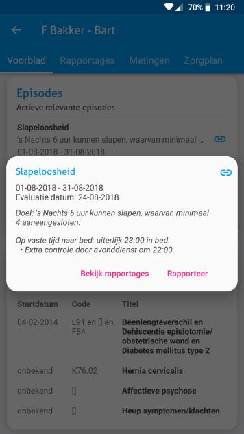 Detailscherm - Door op een episode te tikken opent een nieuw scherm waarop details van de episode te bekijken zijn: Titel/diagnose