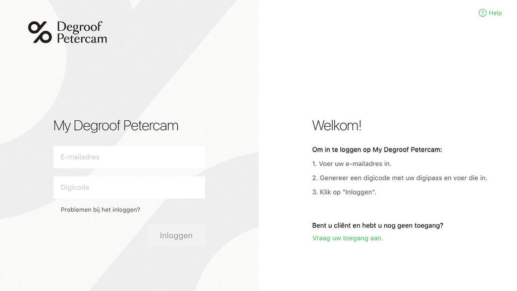 3 in 4 en Download My Degroof Petercam de App Store De My Degroof Petercam-app is momenteel enkel beschikbaar voor ipad (Apple). Zoek op My Degroof Petercam en klik op Download.